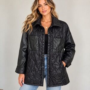 Focus Casual Life Jacket Women XL Black Geometric Quilted Snap Front Lightweight